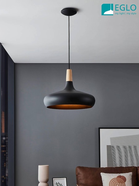 Eglo Black Sabinar IP20 Steel 400mm Modern Pendant (565118) | £84