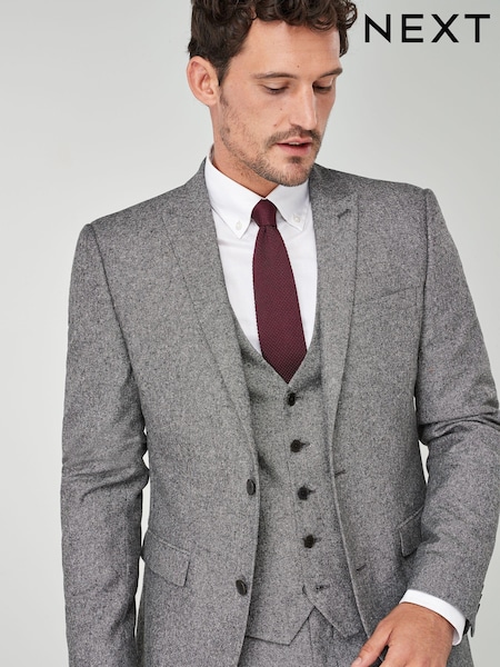 Grey Slim Fit Wool Donegal Suit Jacket (565623) | £110