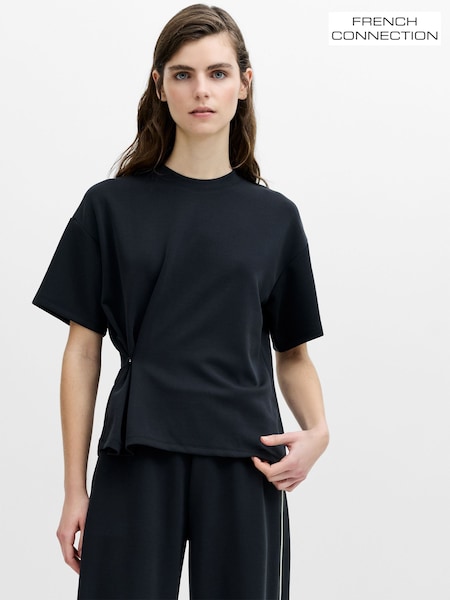 Black - French Connection Wren Waist Cinched Loop Button T-shirt
