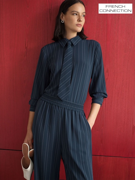 Blue - French Connection Erma Pin Stripe Tie T-shirt