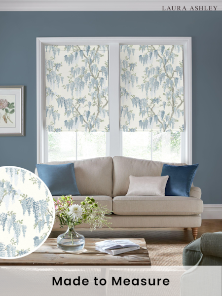 Laura Ashley Newport Blue Wisteria Made to Measure 100% Cotton Roman Blinds (566992) | £84