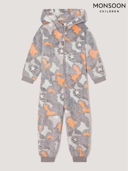 Grey - Monsoon Glow In The Dark Camo Fleece Onesie