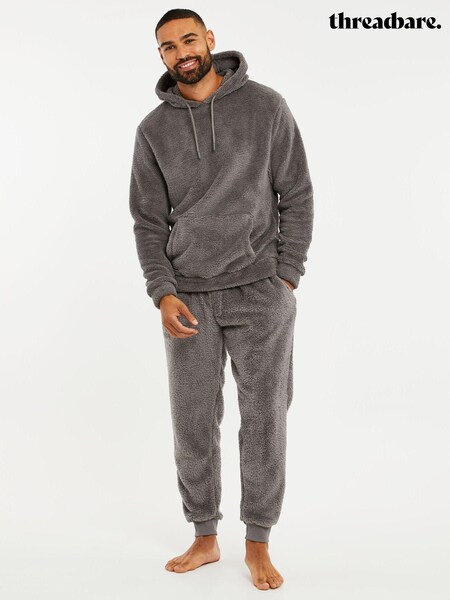 Threadbare Grey Borg Hooded Loungewear Set (568091) | £0