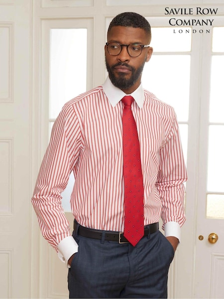 Savile Row Company Classic Fit 100% Cotton Stripe Double Cuff Shirt (569202) | £55