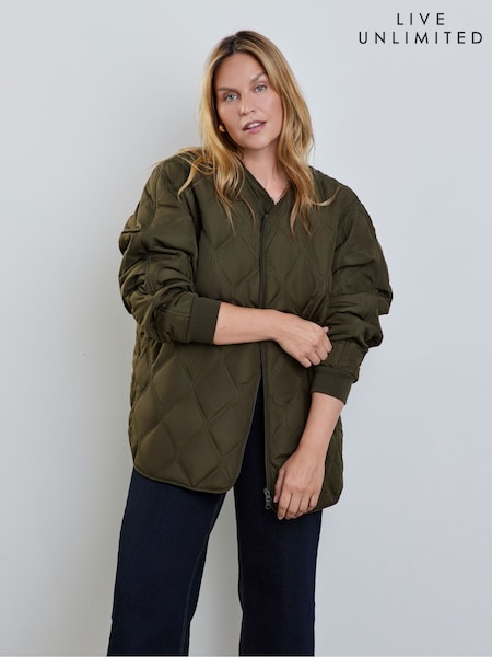 Green - Live Unlimited Khaki Quilted Bomber Jacket