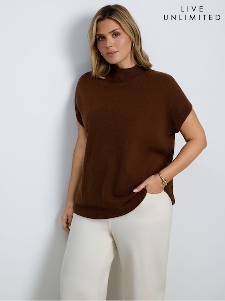 Brown - Live Unlimited High Neck Knitted Top