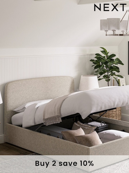 Natural Light Tweedy Plain Matson Upholstered Ottoman Storage Bed Frame (570529) | £575 - £675
