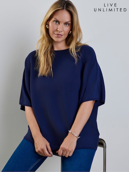 Blue - Live Unlimited Plum Batwing Knitted Jumper