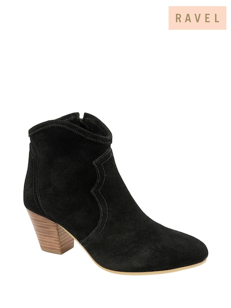 Ravel Black Suede Leather Block Heel Ankle Boots (571692) | £95