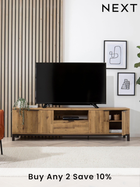 Dark Bronx Up to 90 inch Oak Effect Slim TV Unit (571734) | £525