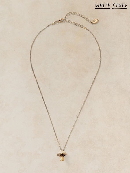 Gold Tone - White Stuff Mushroom Necklace
