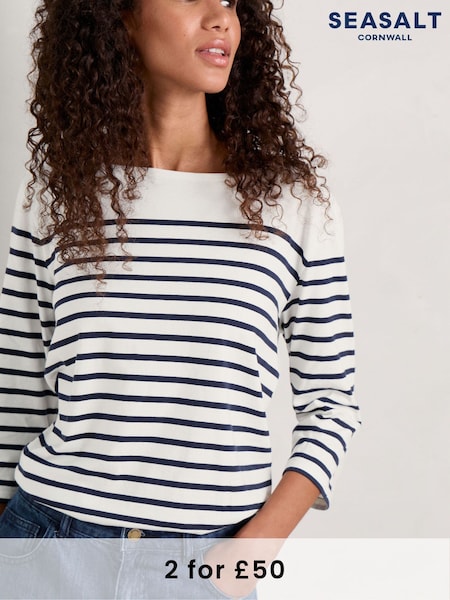Seasalt Cornwall White/Blue Sailor Top (572298) | £30