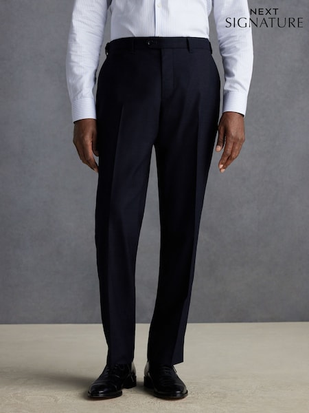 Navy Blue Slim Fit Signature 100% Wool Trousers With Motion Flex Waistband (573108) | £69