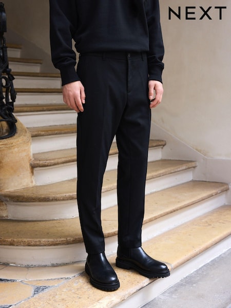 Black Elasticated Waist Smart Wool Blend Joggers (573114) | £49