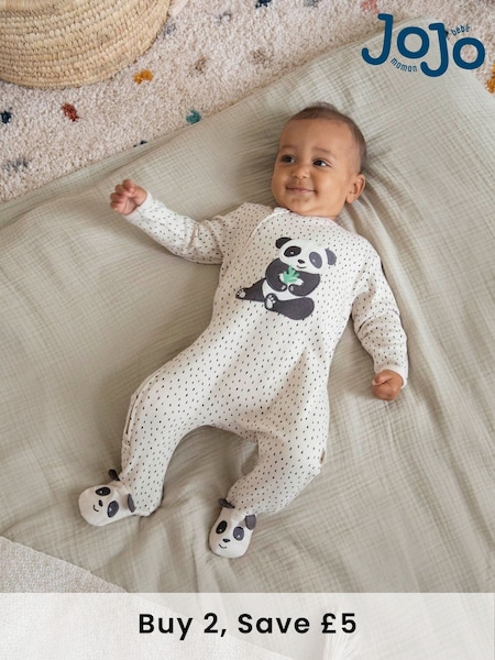 JoJo Maman Bébé Cream Appliqué Zip Cotton Baby Sleepsuit (573738) | £21