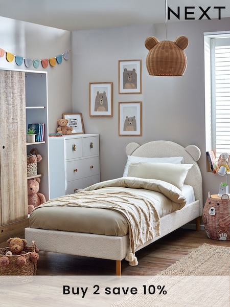 Casual Boucle Natural Oyster Bertie Bear Kids Standard Upholstered Bed Frame (574560) | £385