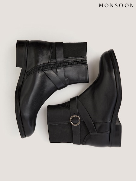 Black - Monsoon Elie Leather Ankle Boots