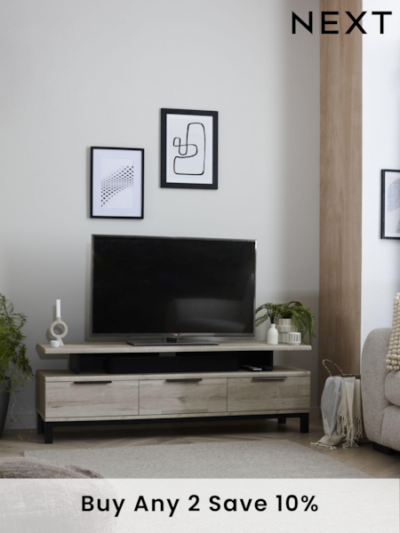 Grey Bronx Up to 65 inch, Floating Top Oak Effect Slim TV Unit (575728) | £375