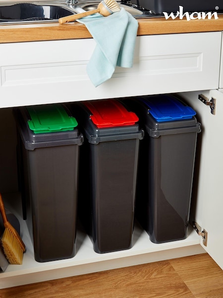 Wham 3 Piece Grey 25L Plastic Recycle Bin (575892) | £29