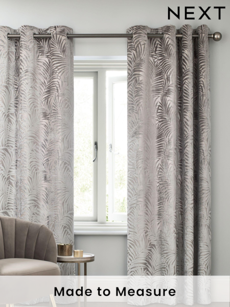 Warm Silver Palm Velvet Made to Measure Curtains (576639) | £44