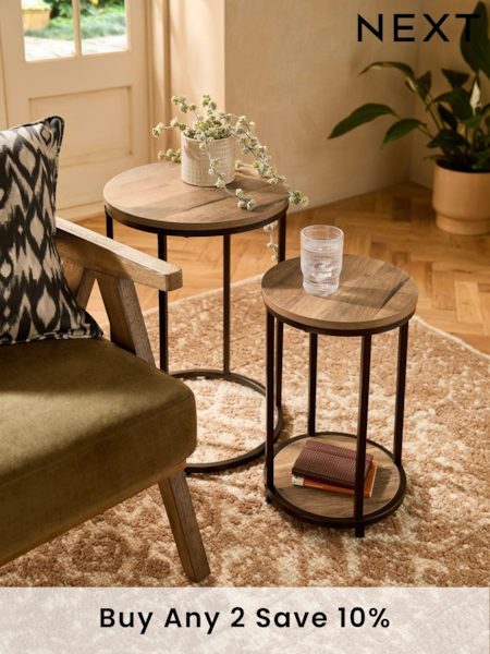 Dark Bronx Oak Effect Round Set of 2 Nest of Tables (578624) | £150