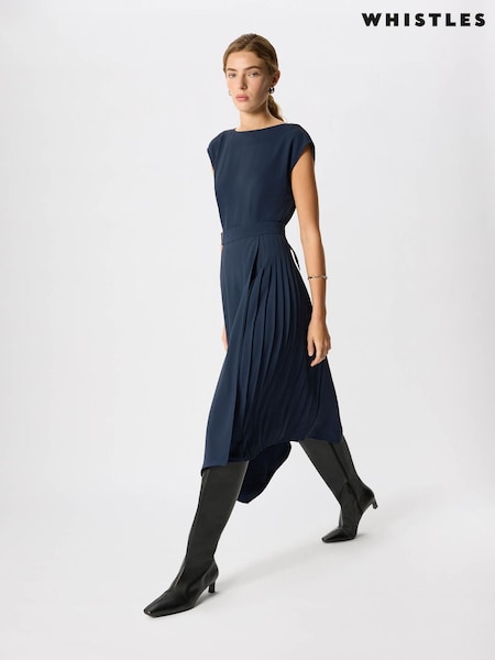 Blue - Whistles Pleat Detail Asymmetric Dress