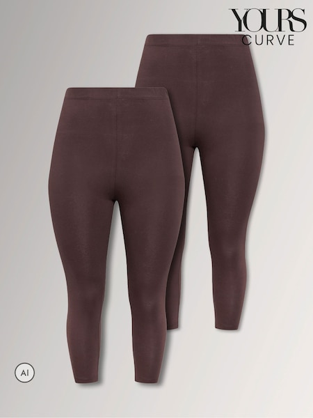 Brown - Yours Curve Cropped Leggings 2 Pack