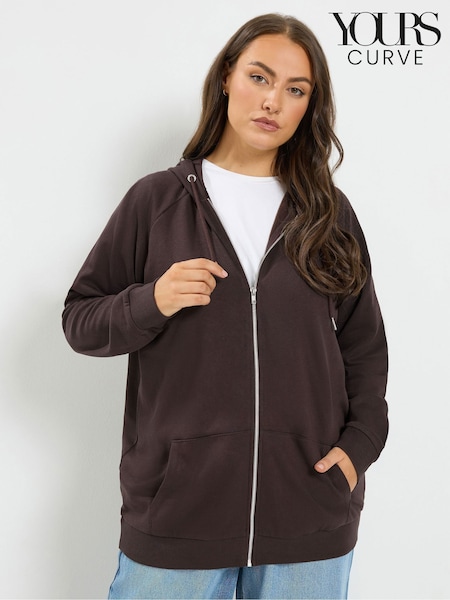 Brown - Yours Curve Zip Through Hoodie