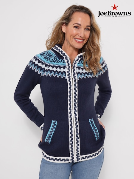 Blue - Joe Browns Trinnie Fairisle Zip Through Hooded Jumper