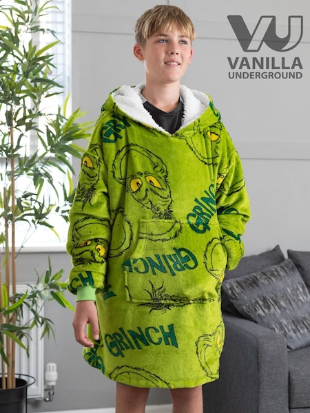 Vanilla Underground Green Grinch Kids Blanket Hoodie (579542) | £36