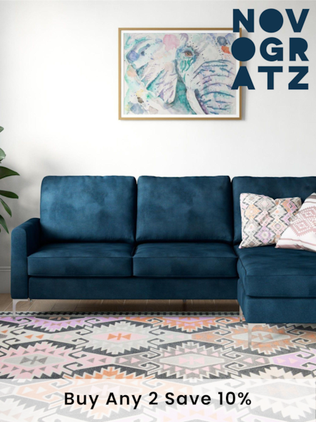 Novogratz Blue Chapman Velvet Sectional Sofa (580382) | £667