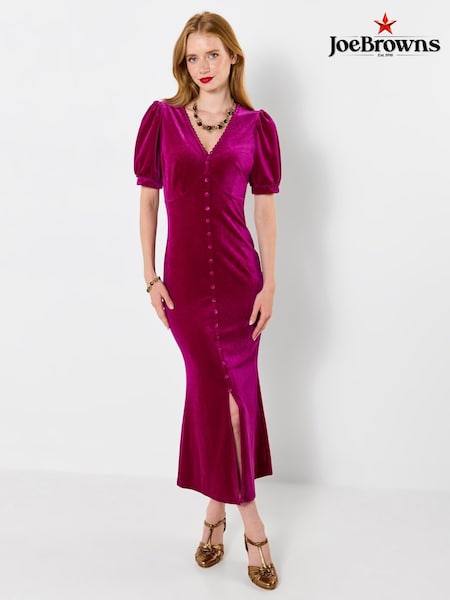 Pink - Joe Browns Button Through Velour Dress