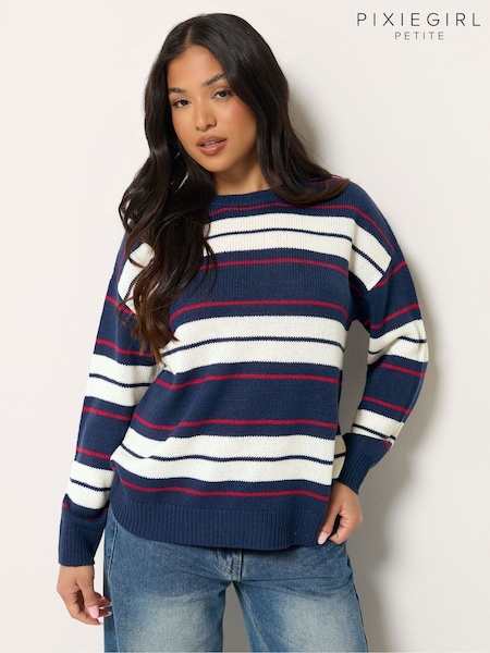 Blue - Pixiegirl Petite Stripe Knitted Jumper