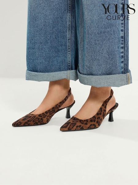 Brown Leopard Print - Yours Curve Faux Suede Sling Back Heels