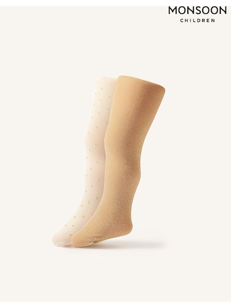 Monsoon Gold Baby Sparkle Tights 2 Pack (581545) | £13