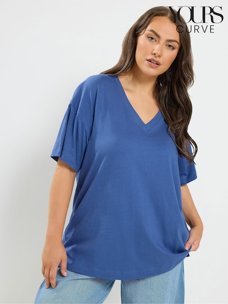 Blue - Yours Curve Relaxed Longline T-shirt