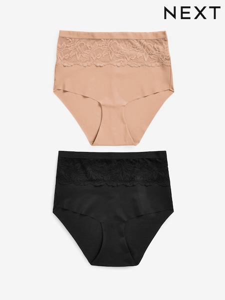 Black/Nude High Waist Lace Tummy Control Light Shaping Knickers 2 Pack (582432) | £22
