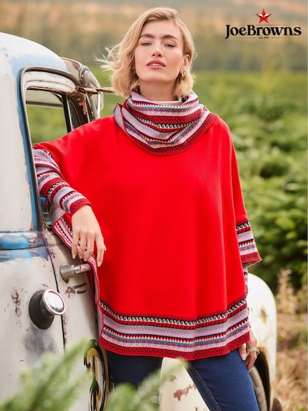 Red - Joe Browns Winter Wonder Boho Knitted Sleeved Poncho