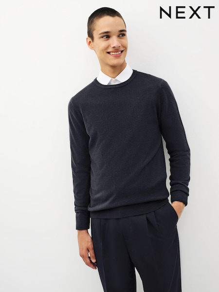 Navy Blue Crew Neck Regular Soft Touch Knit Jumper (582763) | £19