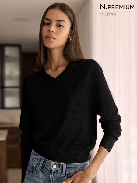 Black - N.premium Cashmere Wool V-neck Jumper