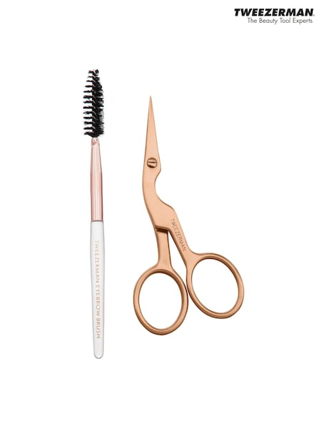 Pink - Tweezerman Rose Gold Brow Shaping Scissors And Brush Set