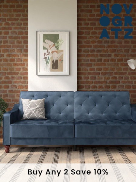 Novogratz Blue Vintage Velvet Tufted Futon (583197) | £562