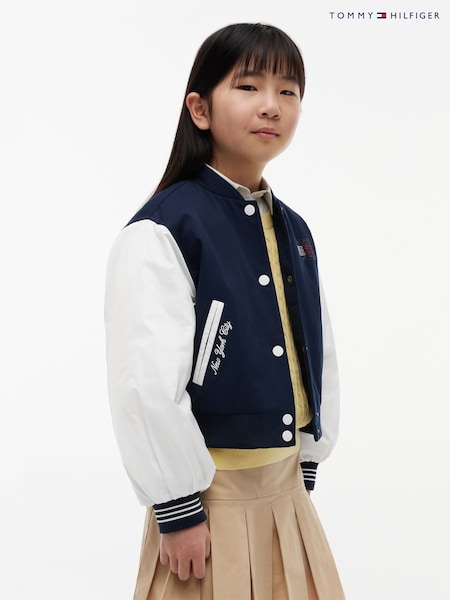 Blue - Tommy Hilfiger Rhinestone Flag Relaxed Bomber Jacket