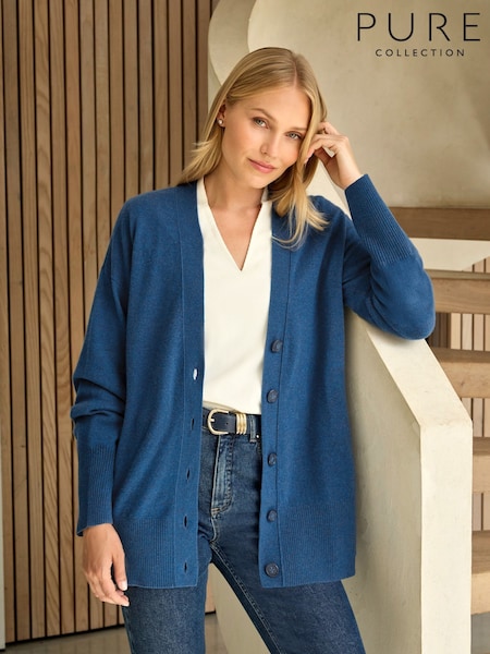 Blue Marl - Pure Collection Cashmere Boyfriend Cardigan