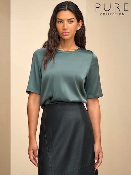 Blue - Pure Collection Silk Front T-shirt