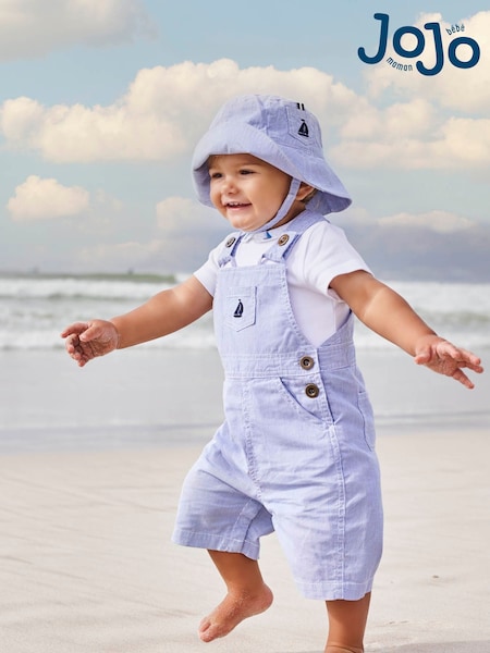 JoJo Maman Bébé Blue Boat Stripe Dungarees (584317) | £25 - £26