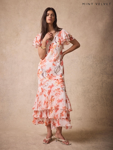 Pink - Mint Velvet Floral Print Midi Dress