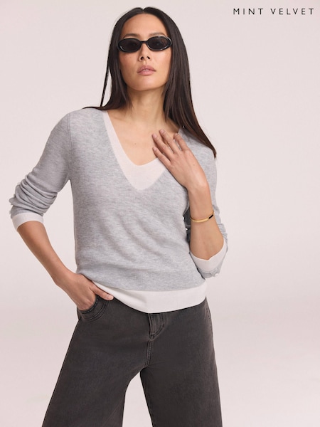 Grey - Mint Velvet Layered Detail Knit Top