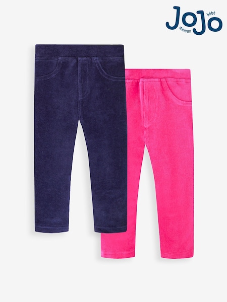 JoJo Maman Bébé Navy Blue & Fuchsia Pink 2-Pack Jersey Cord Jeggings (585062) | £23