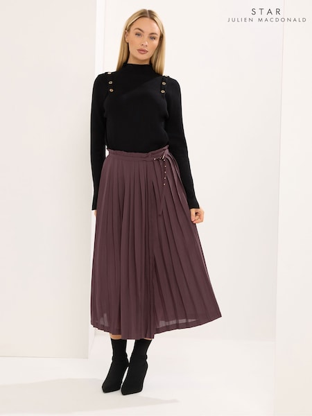 Brown - Star By Julien Macdonald Buckle Detail Pleated Skirt